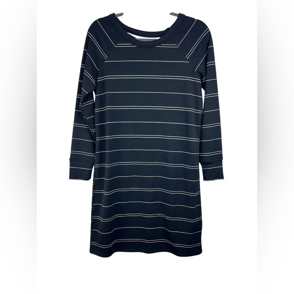 Maurices Long Sleeve Black Striped Crew Neck Lattice Back T Shirt Dress SM - Picture 1 of 6